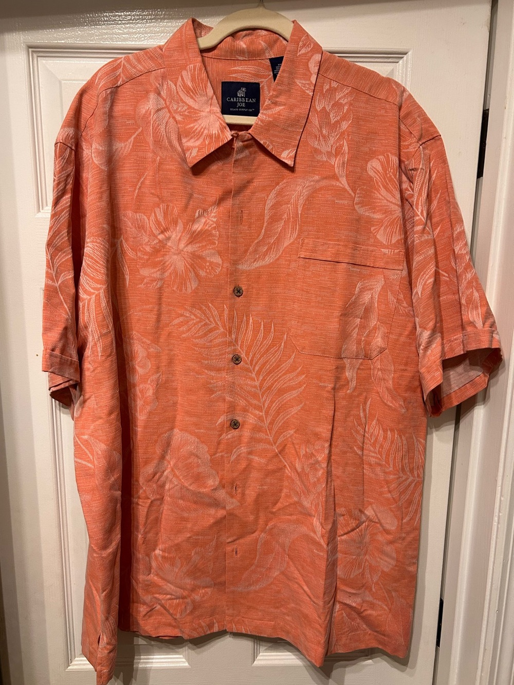 Caribbean Joe Men's Coral-Orange Floral Camp Collar Button Shirt
